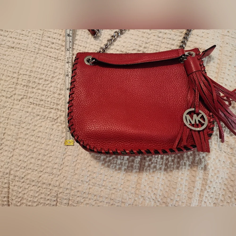 Michael Kors Whipped Chelsea Red Leather Bag with Tassel Silver $328 NEW